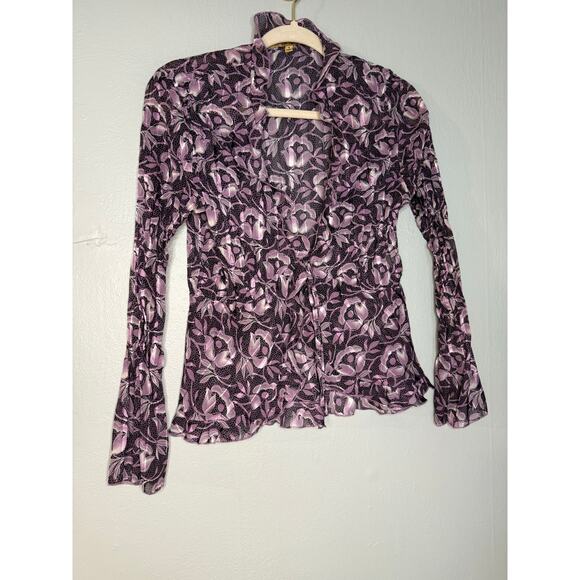Notations purple whimsigoth flare sleeve y2k blouse open tie front closure - Picture 1 of 7